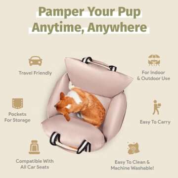 Sabachki Dog Bed Car Seat | Waterproof Dog Booster Seat for Car | Easy to Carry Dog Bed with Handles for Small and Medium Dogs Up to 30 Lbs | Pet Dogs Carrier Travel Bed with Storage Pockets (Pink)