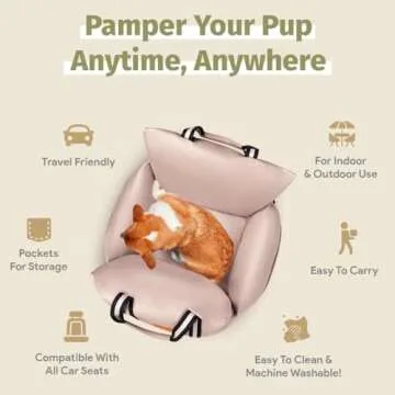 Sabachki Dog Bed Car Seat | Waterproof Dog Booster Seat for Car | Easy to Carry Dog Bed with Handles for Small and Medium Dogs Up to 30 Lbs | Pet Dogs Carrier Travel Bed with Storage Pockets (Pink)