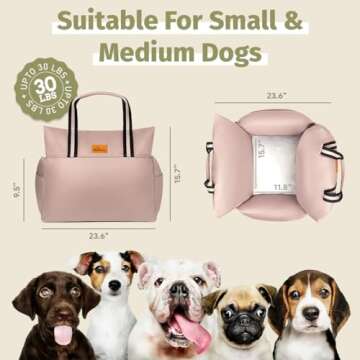 Sabachki Dog Bed Car Seat | Waterproof Dog Booster Seat for Car | Easy to Carry Dog Bed with Handles for Small and Medium Dogs Up to 30 Lbs | Pet Dogs Carrier Travel Bed with Storage Pockets (Pink)