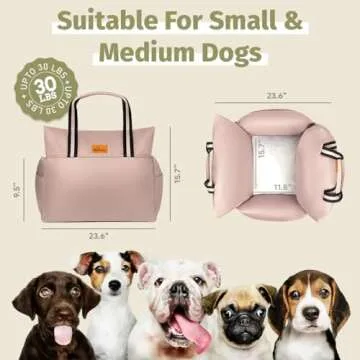 Sabachki Dog Bed Car Seat | Waterproof Dog Booster Seat for Car | Easy to Carry Dog Bed with Handles for Small and Medium Dogs Up to 30 Lbs | Pet Dogs Carrier Travel Bed with Storage Pockets (Pink)