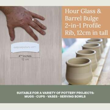 OUTPOST POTTERY Profile Ribs - Precision Pottery Rib Tools Made W/Durable PLA for Consistent Shapes, Floating Designs & Accurate Craft - Texture & Trimming Tools (Hour Glass & Barrel Bulge)