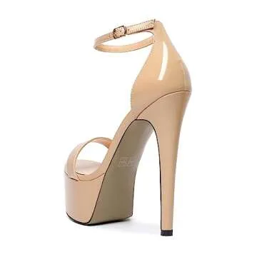 Joseywade Platform Stiletto Heels Heeled Sandals For Women Open Peep Toe Heels Sky High Heels 6 Inch Strappy One Strap Pump Shoes Patent Beige US Size 5