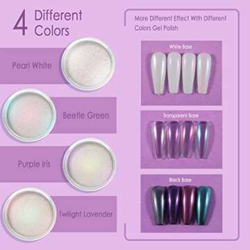 Allstarry Chrome Nail Powder 4 Colors Iridescent Aurora Powder Metallic Mirror Effect Pigment Pearle...