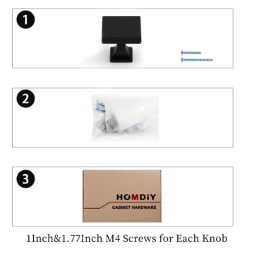 homdiy Black Square Cabinet Knobs - 5 Pack for Stylish Upgrade