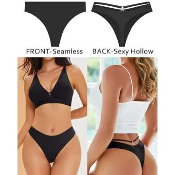 READY TO LOVE Women's Underwear Seamless Thongs 6 Pack No Show Thong Breathable Invisibles Hollow Out Sexy Panties Underwear