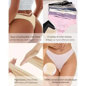 READY TO LOVE Women's Underwear Seamless Thongs 6 Pack No Show Thong Breathable Invisibles Hollow Out Sexy Panties Underwear