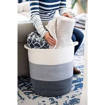 Little Hippo 2pc Extra Large Cotton Rope Basket (18"x16") 100% Natural Cotton! Laundry Basket, Woven Storage Basket, Large Basket, Blanket Basket Living Room, Toy Basket, Pillow Basket, Gray