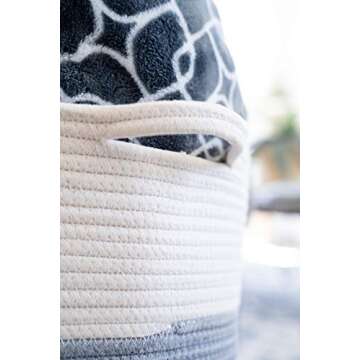 Little Hippo 2pc Extra Large Cotton Rope Basket (18"x16") 100% Natural Cotton! Laundry Basket, Woven Storage Basket, Large Basket, Blanket Basket Living Room, Toy Basket, Pillow Basket, Gray