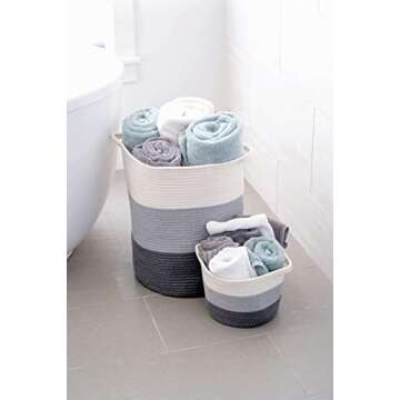 Little Hippo 2pc Extra Large Cotton Rope Basket (18"x16") 100% Natural Cotton! Laundry Basket, Woven Storage Basket, Large Basket, Blanket Basket Living Room, Toy Basket, Pillow Basket, Gray