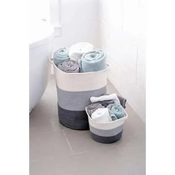 Little Hippo 2pc Extra Large Cotton Rope Basket (18"x16") 100% Natural Cotton! Laundry Basket, Woven Storage Basket, Large Basket, Blanket Basket Living Room, Toy Basket, Pillow Basket, Gray