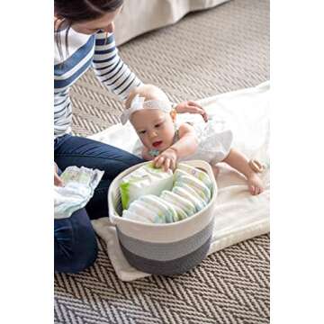 Little Hippo 2pc Extra Large Cotton Rope Basket (18"x16") 100% Natural Cotton! Laundry Basket, Woven Storage Basket, Large Basket, Blanket Basket Living Room, Toy Basket, Pillow Basket, Gray