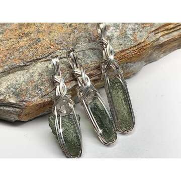Rocks2Rings Genuine Moldavite Crystal - Large Herkimer Diamond Necklace Pendant - VERY high vibration Czech Republic Tektite Healing Stone Reiki S61 (Sterling Silver, 1.3 gram moldavite, S)