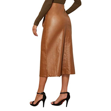 Elegant High Waist PU Leather Midi Skirt for Women