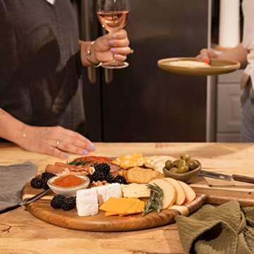 Acacia Wood Cutting Board and Chopping Board with Handle for Meat, Cheese Board, Vegetables, Bread, and Charcuterie - Decorative Wooden Serving Board for Kitchen and Dining Room, Large 17” x 13”