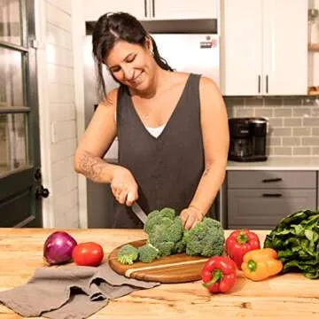 Acacia Wood Cutting Board and Chopping Board with Handle for Meat, Cheese Board, Vegetables, Bread, and Charcuterie - Decorative Wooden Serving Board for Kitchen and Dining Room, Large 17” x 13”