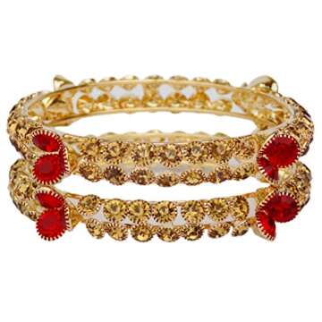 JD'Z COLLECTION Indian Jewelry Bangles CZ Stone Bangles Red Gold Bangles Traditional Bangles Flower Design Bangles For Women,Girls Bangles For Marriage Party (2.6) 2pcs Set