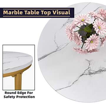 mecor Modern Round Side End Accent Table with Faux Marble Table Top and Gold Metal Frame, Beside Sofa Table Nightstand for Living Room Bedroom, Easy to Assemble