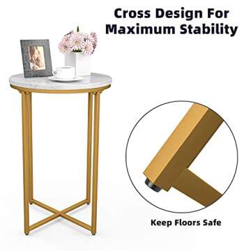 mecor Modern Round Side End Accent Table with Faux Marble Table Top and Gold Metal Frame, Beside Sofa Table Nightstand for Living Room Bedroom, Easy to Assemble