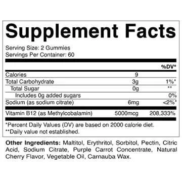 Vitamatic Extra Strength Vitamin B12 5000 mcg (Methyl B12) Gummies - 120 Count - Energy Metabolism S...