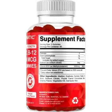 Natural Cherry Flavored Vitamin B12 Gummies for Energy
