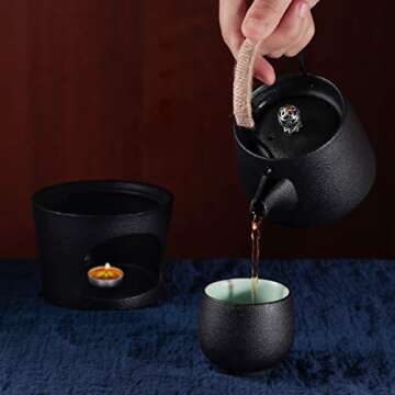 Travel Ceramic Teapot with Stovetop Warmer Tea Set 1 Pot 4 Mini Cups Chinese Kung Fu Tea Pot Porcela...