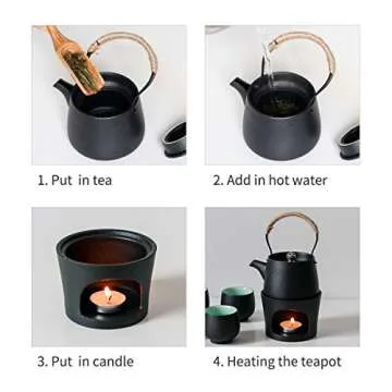 Travel Ceramic Teapot with Stovetop Warmer Tea Set 1 Pot 4 Mini Cups Chinese Kung Fu Tea Pot Porcelain Teacups Portable Protective Bag for Outdoor Picnic Camping