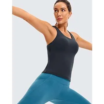 CRZ YOGA Butterluxe Workout Tank Tops for Women Built in Shelf Bras Padded - Racerback Athletic Spandex Yoga Camisole True Navy Small