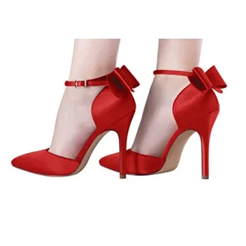 ERIJUNOR E1966A Elegant High Heel Satin Shoes Red Size 8