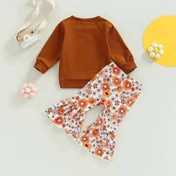 Toddler Baby Girl Western Outfit Letter Print Sweatshirt Top Cow Printed Flare Pants Set 2PCS Fall Winter Outfits (Horse, 18-24 Months)