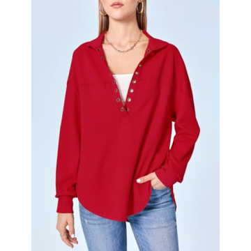 Fisoew Women's Lightweight V Neck Pullover Tops for Casual Style