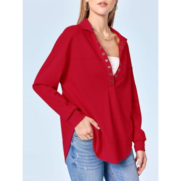 Fisoew Women's Lightweight V Neck Pullover Tops for Casual Style