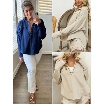 Fisoew Women's Lightweight V Neck Pullover Tops for Casual Style