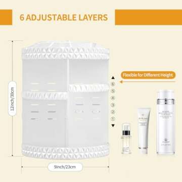 HEMTROY 360 Rotating Makeup Organizer, DIY Adjustable Cosmetics Organizer, Professional Acrylic Make...