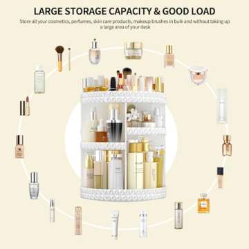 HEMTROY 360 Rotating Makeup Organizer, DIY Adjustable Cosmetics Organizer, Professional Acrylic Make Up Caddy Shelf Storage Perfume, Lipsticks, Makeup Brushes or Accessories (White)