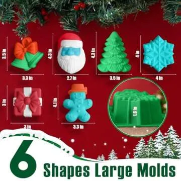 HKNMTT Large Christmas Silicone Molds for Baking Cake Muffins Oven Safe Freezing Soap Candle Cocoa Bomb Food Grade Tray, Deep Snowflake Xmas Tree Santa Gingerbread Gift Bell 6 Holiday Shapes Mould