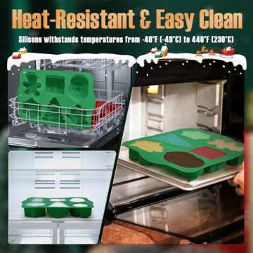 HKNMTT Large Christmas Silicone Molds for Baking Cake Muffins Oven Safe Freezing Soap Candle Cocoa Bomb Food Grade Tray, Deep Snowflake Xmas Tree Santa Gingerbread Gift Bell 6 Holiday Shapes Mould