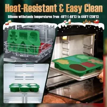 HKNMTT Large Christmas Silicone Molds for Baking Cake Muffins Oven Safe Freezing Soap Candle Cocoa Bomb Food Grade Tray, Deep Snowflake Xmas Tree Santa Gingerbread Gift Bell 6 Holiday Shapes Mould