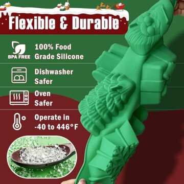 HKNMTT Large Christmas Silicone Molds for Baking Cake Muffins Oven Safe Freezing Soap Candle Cocoa Bomb Food Grade Tray, Deep Snowflake Xmas Tree Santa Gingerbread Gift Bell 6 Holiday Shapes Mould