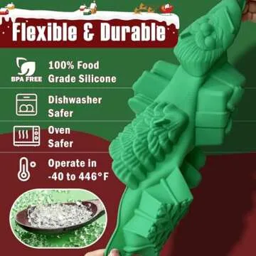 HKNMTT Large Christmas Silicone Molds for Baking Cake Muffins Oven Safe Freezing Soap Candle Cocoa Bomb Food Grade Tray, Deep Snowflake Xmas Tree Santa Gingerbread Gift Bell 6 Holiday Shapes Mould