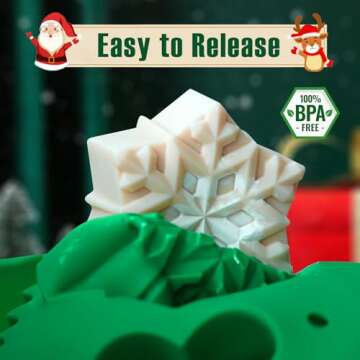 HKNMTT Large Christmas Silicone Molds for Baking Cake Muffins Oven Safe Freezing Soap Candle Cocoa Bomb Food Grade Tray, Deep Snowflake Xmas Tree Santa Gingerbread Gift Bell 6 Holiday Shapes Mould