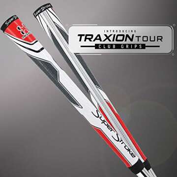 SuperStroke Traxion Tour Golf Club Grip, White/Red/Gray (Standard) | Advanced Surface Texture That Improves Feedback and Tack | Extreme Grip Provides Stability and Feedback | Even Hand Pressure