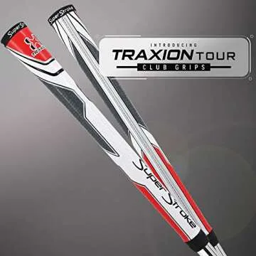 SuperStroke Traxion Tour Golf Club Grip, White/Red/Gray (Standard) | Advanced Surface Texture That Improves Feedback and Tack | Extreme Grip Provides Stability and Feedback | Even Hand Pressure