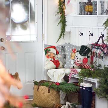 KACOPOL Christmas Decorations Pillow Covers 18×18 Set of 4 Snowflake Santa Snowman Deer Bird Candy ...