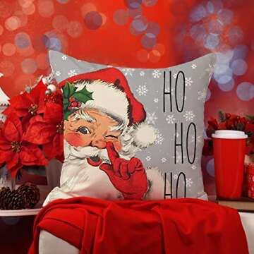 KACOPOL Christmas Decorations Pillow Covers 18×18 Set of 4 Snowflake Santa Snowman Deer Bird Candy Cane Xmas Rustic Winter Holiday Throw Pillows Christmas Decor Cushion Cases K031 (18"x18", Gray)