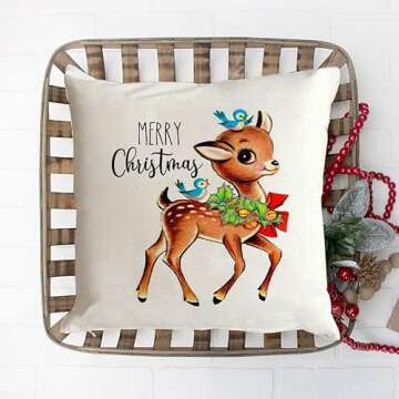 KACOPOL Christmas Decorations Pillow Covers 18×18 Set of 4 Snowflake Santa Snowman Deer Bird Candy Cane Xmas Rustic Winter Holiday Throw Pillows Christmas Decor Cushion Cases K031 (18"x18", Gray)