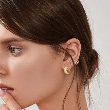 HILXURY 6 Pairs Small Gold Huggie Hoop Earrings for Women, 14K Gold Plated Cartilage Piercings Hoop Earrings Hypoallergenic, Trendy Lightweight Chunky Hoops Set for Women Gifts. (A- Gold)