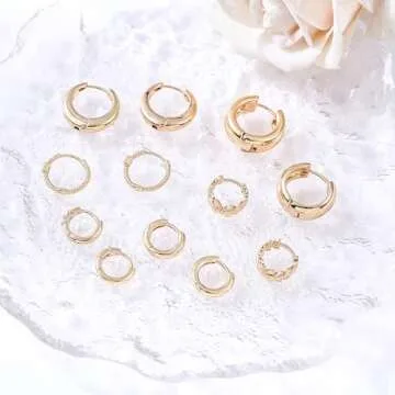 HILXURY 6 Pairs Small Gold Huggie Hoop Earrings for Women, 14K Gold Plated Cartilage Piercings Hoop Earrings Hypoallergenic, Trendy Lightweight Chunky Hoops Set for Women Gifts. (A- Gold)