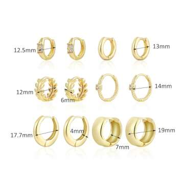 HILXURY 6 Pairs Small Gold Huggie Hoop Earrings for Women, 14K Gold Plated Cartilage Piercings Hoop Earrings Hypoallergenic, Trendy Lightweight Chunky Hoops Set for Women Gifts. (A- Gold)