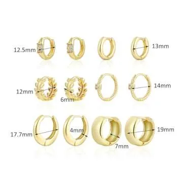 HILXURY 6 Pairs Small Gold Huggie Hoop Earrings for Women, 14K Gold Plated Cartilage Piercings Hoop Earrings Hypoallergenic, Trendy Lightweight Chunky Hoops Set for Women Gifts. (A- Gold)