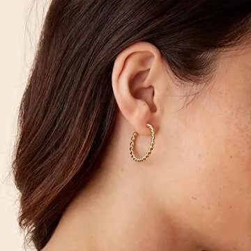 PAVOI 14K Gold Plated Twisted Rope Round Hoop Earrings (16mm)